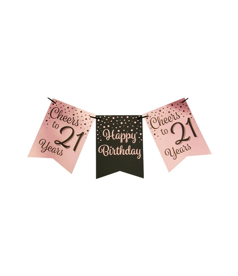 21 jaar Vlaggenlijn / slinger - 6 meter - roze en zwart vlaggetjes