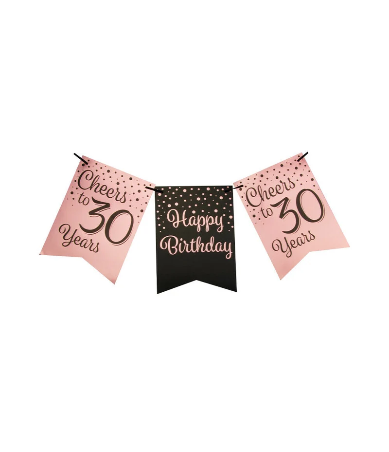 30 jaar Vlaggenlijn / slinger - 6 meter - roze en zwart vlaggetjes