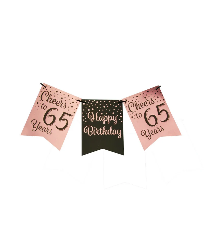 65 jaar Vlaggenlijn / slinger - 6 meter - roze en zwart vlaggetjes