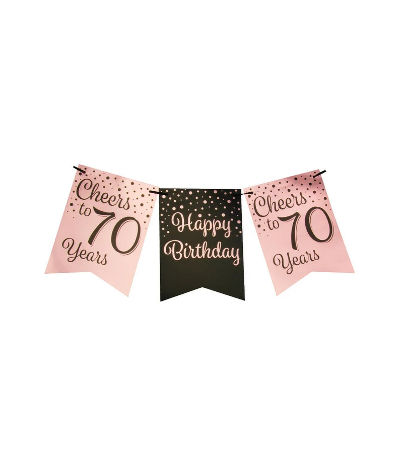 70 jaar Vlaggenlijn / slinger - 6 meter - roze en zwart vlaggetjes