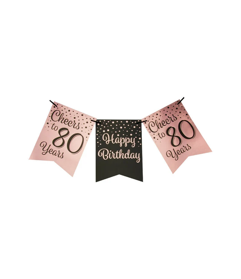 80 jaar Vlaggenlijn / slinger - 6 meter - roze en zwart vlaggetjes
