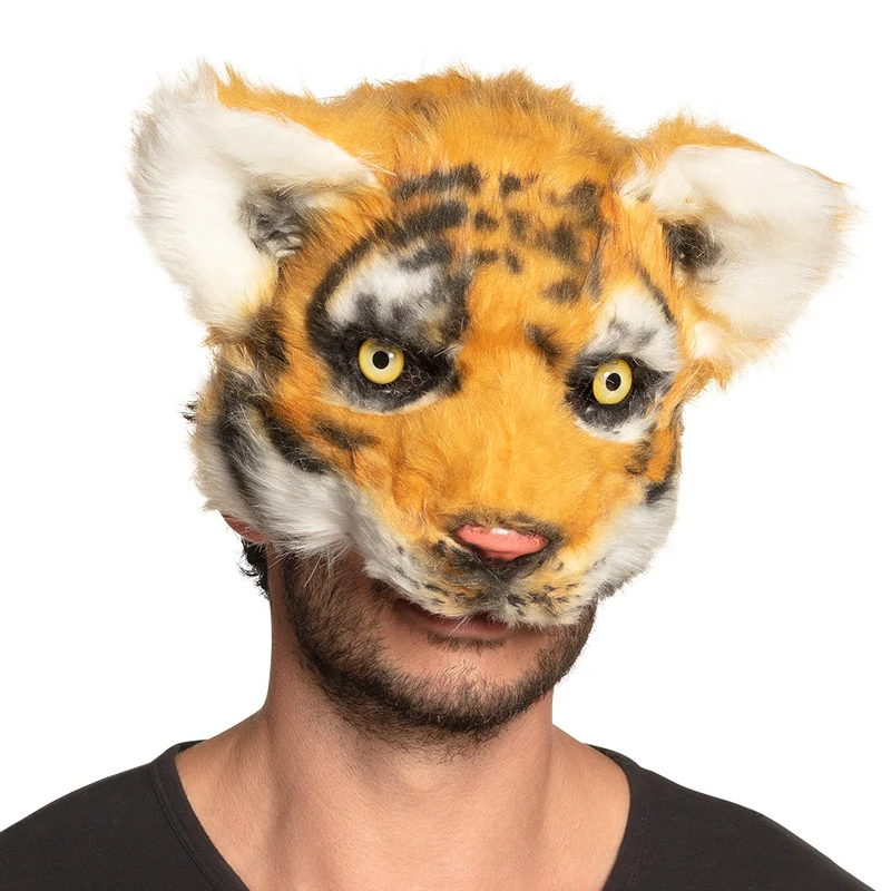 Pluchen halfmasker tijger oranje voor heren | Boland