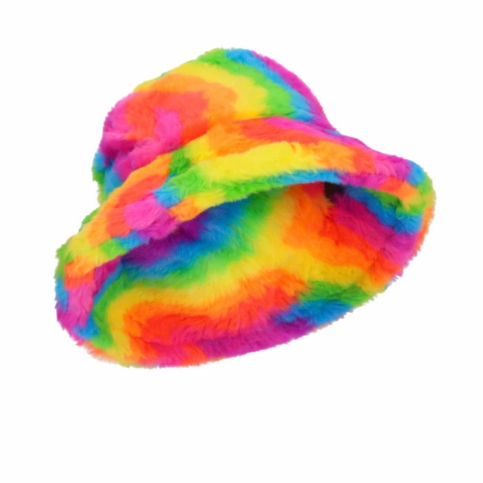 Bucket hoed regenboog fluffy