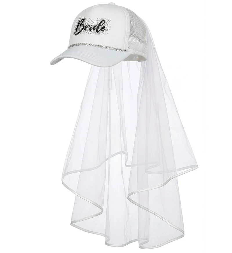 Bride pet met sluier en strass wit voor dames
