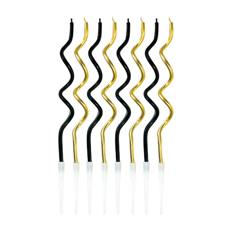 Taartkaarsjes Twist Zwart/Goud (8st)
