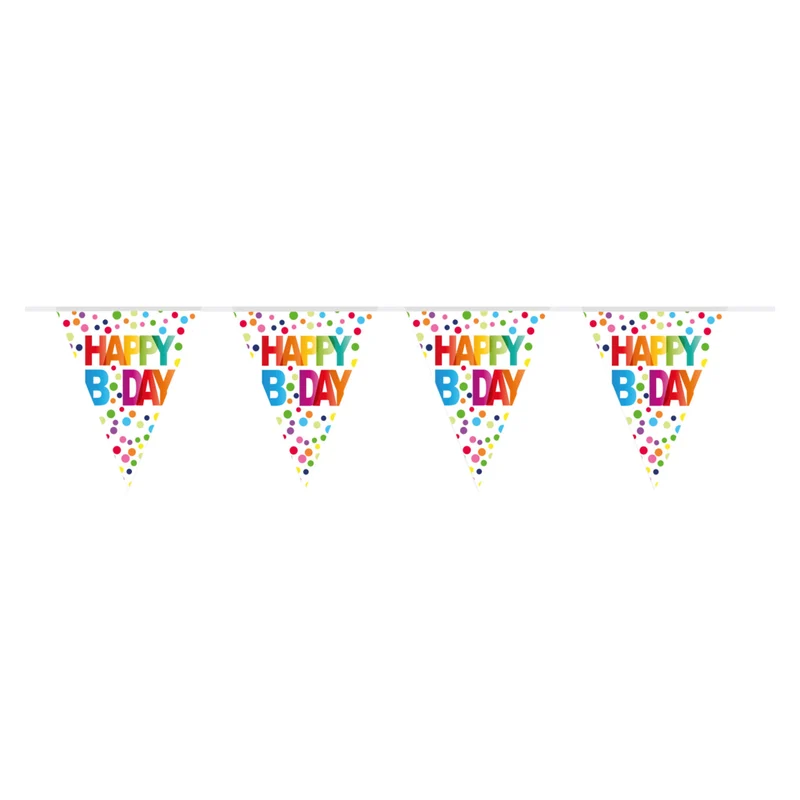 Happy Bday Stippen Vlaggenlijn – 10 meter – Meerkleurig