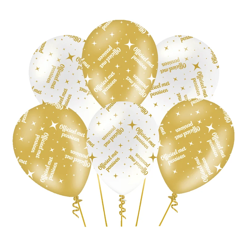 Pensioen Ballonnen – Wit/Goud – 30 cm – 6 stuks