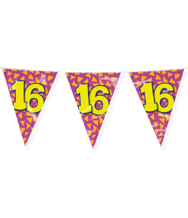 16 jaar Vlaggenlijn / slinger - 10 meter - Happy vlaggetjes