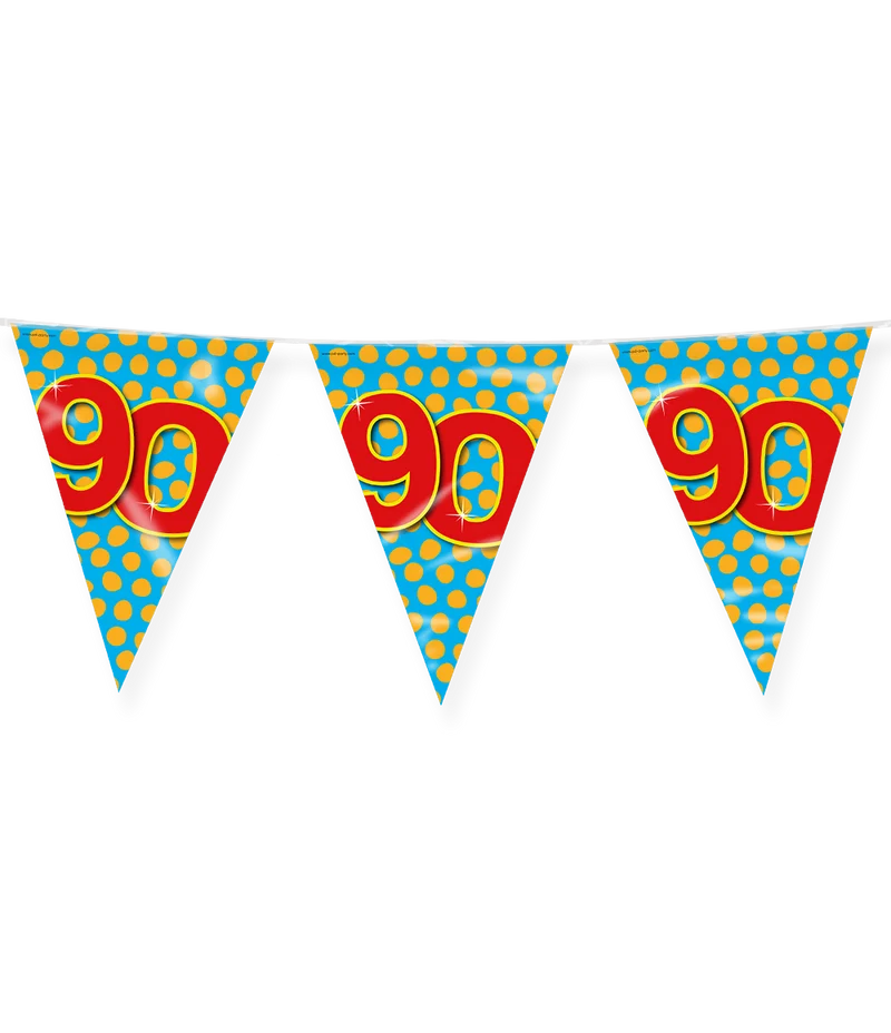90 jaar Vlaggenlijn / slinger - 10 meter - Happy vlaggetjes