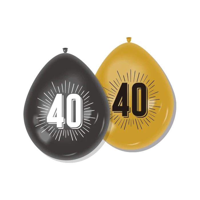 Ballonnen 40 zwart/goud 30 cm - 8 stuks