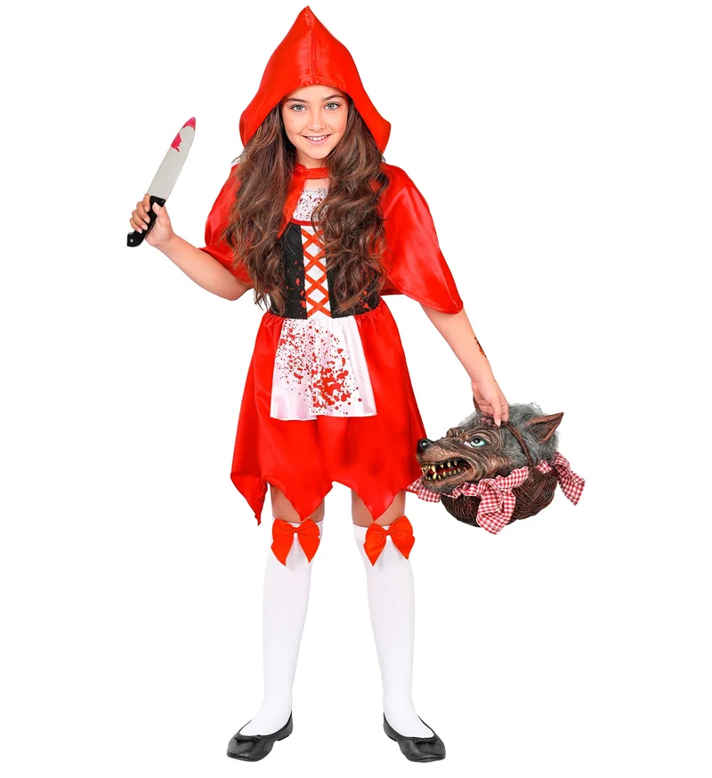 Zombie roodkapje jurk meisjes rood met capelet en kousen
