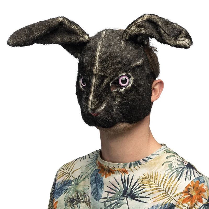 Pluchen halfmasker zwart konijn met lange oren heren