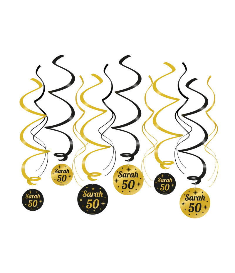 Sarah Swirl slingers - 6 stuks - goud en zwart - 50 jaar - Classy