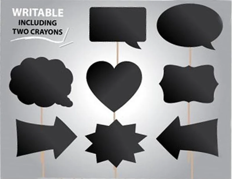 Photobooth props - 8 stuks - beschrijfbaar (incl. 2 krijtjes)