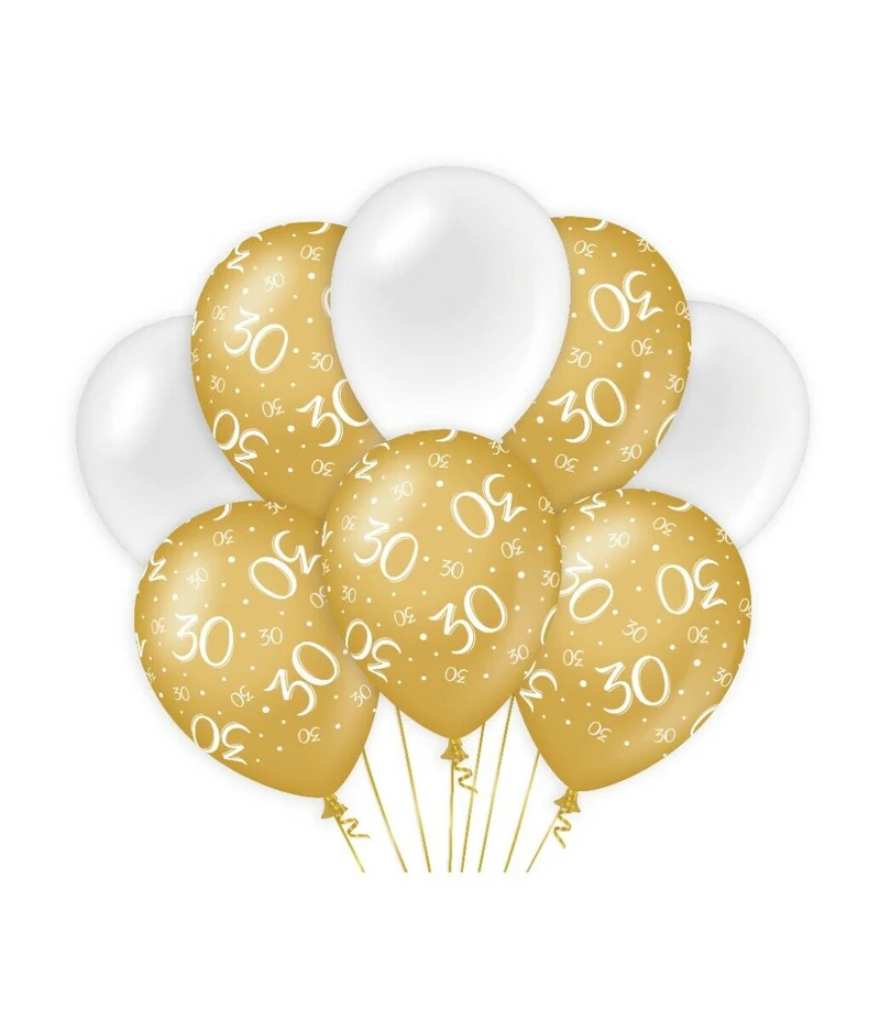 30 jaar Ballonnen - goud en wit
