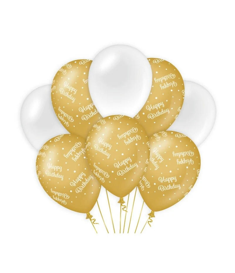 Happy birthday Ballonnen - goud en wit