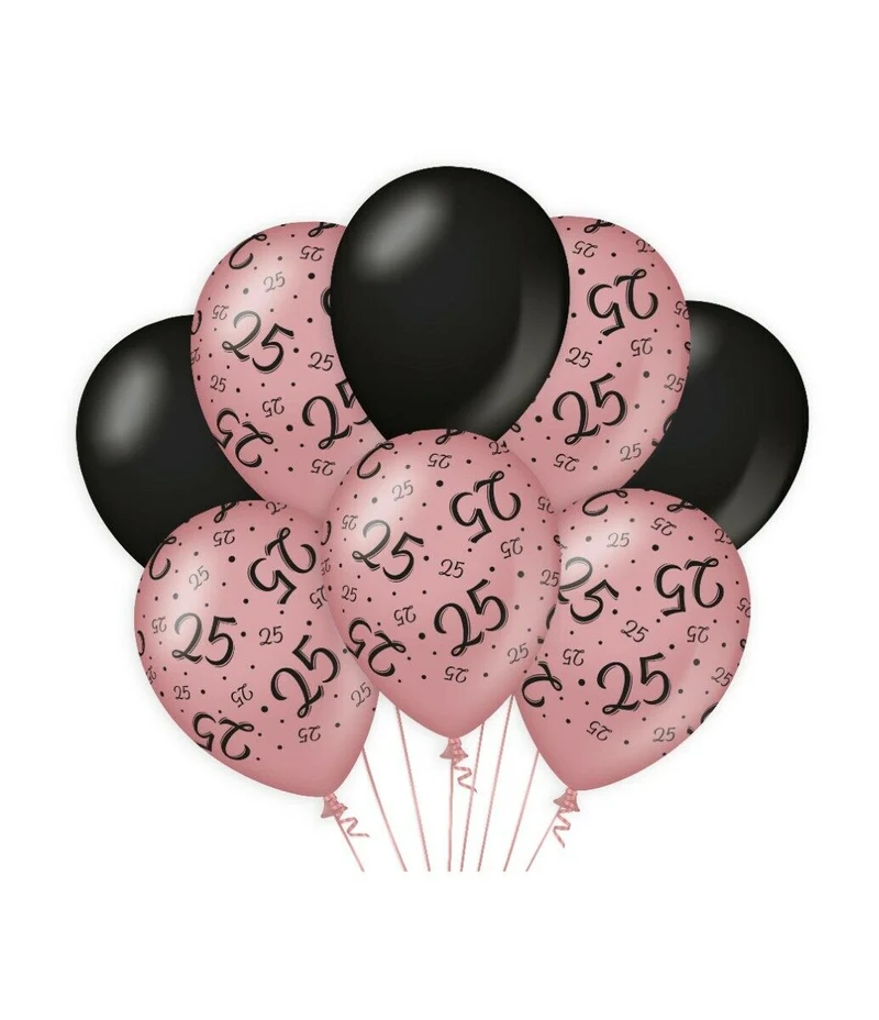 25 jaar Ballonnen - 8 stuks - rosé en zwart