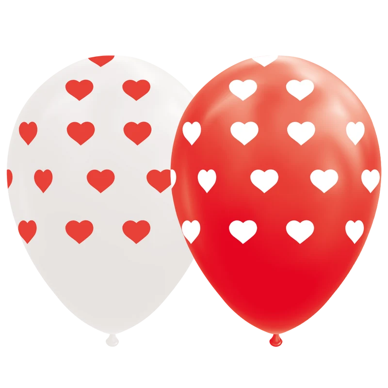 Hartjes ballonnen - 8 stuks - 30 cm - rood / wit