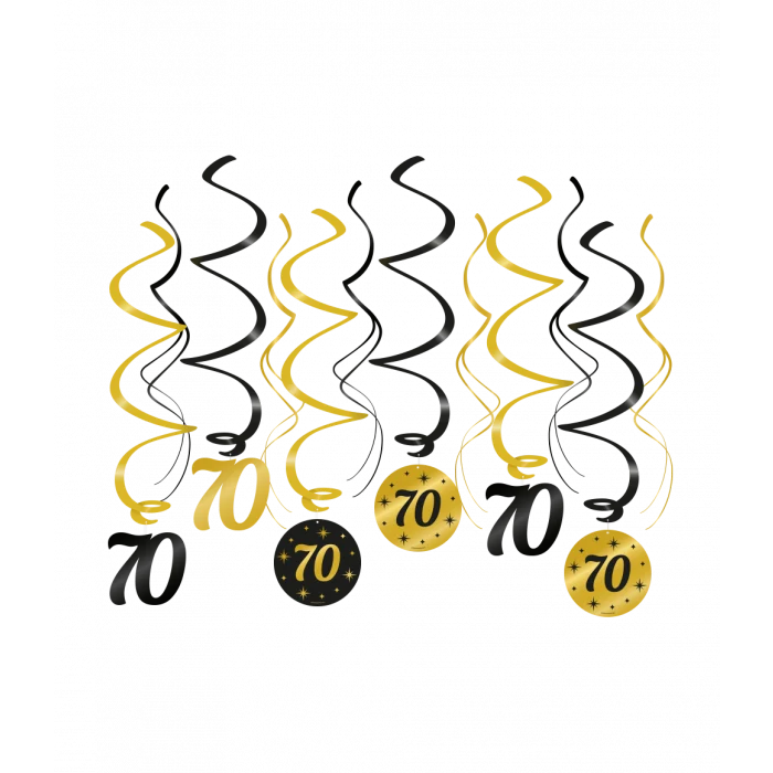 70 jaar Swirl slingers - 6 stuks - goud en zwart - Classy