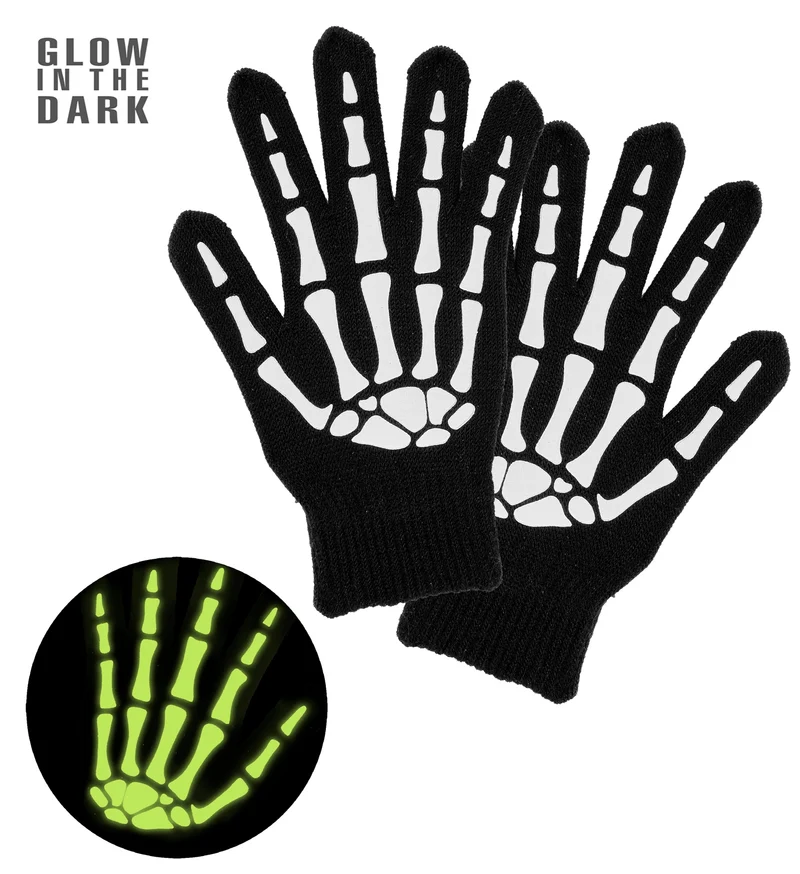Skelet handschoenen glow-in-the-dark zwart dames en heren