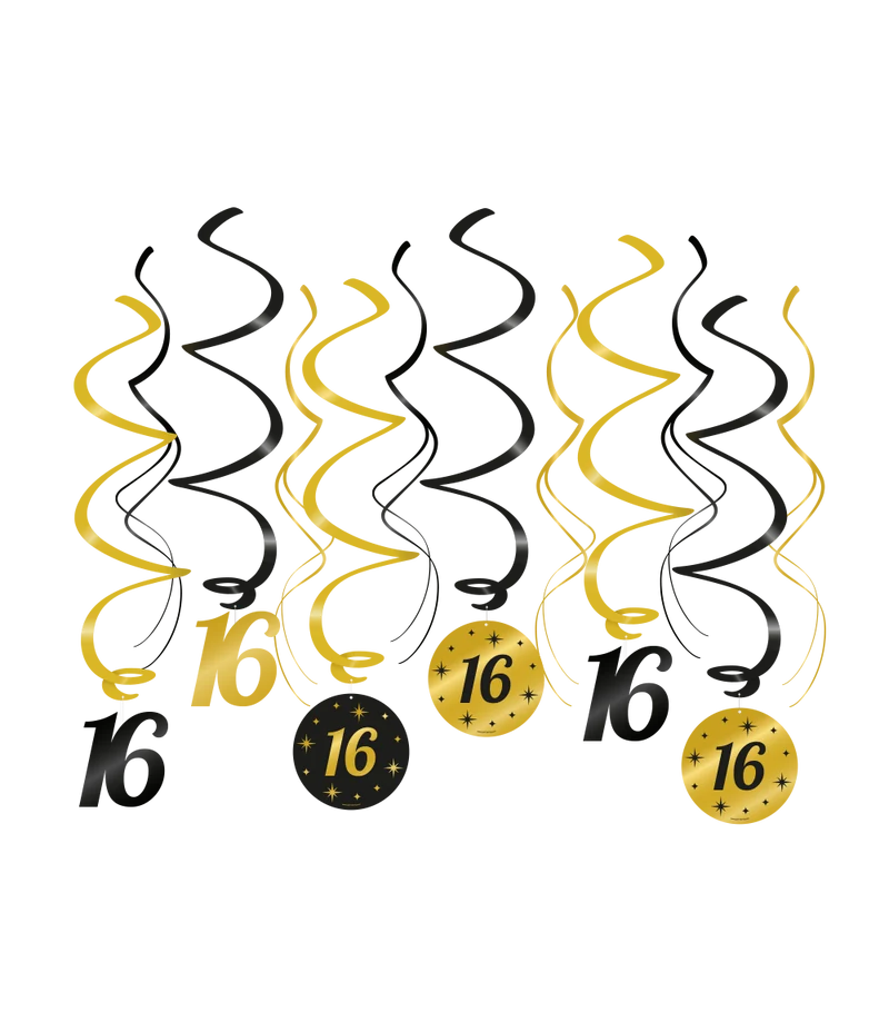 16 jaar Swirl slingers - 6 stuks - goud en zwart - Classy