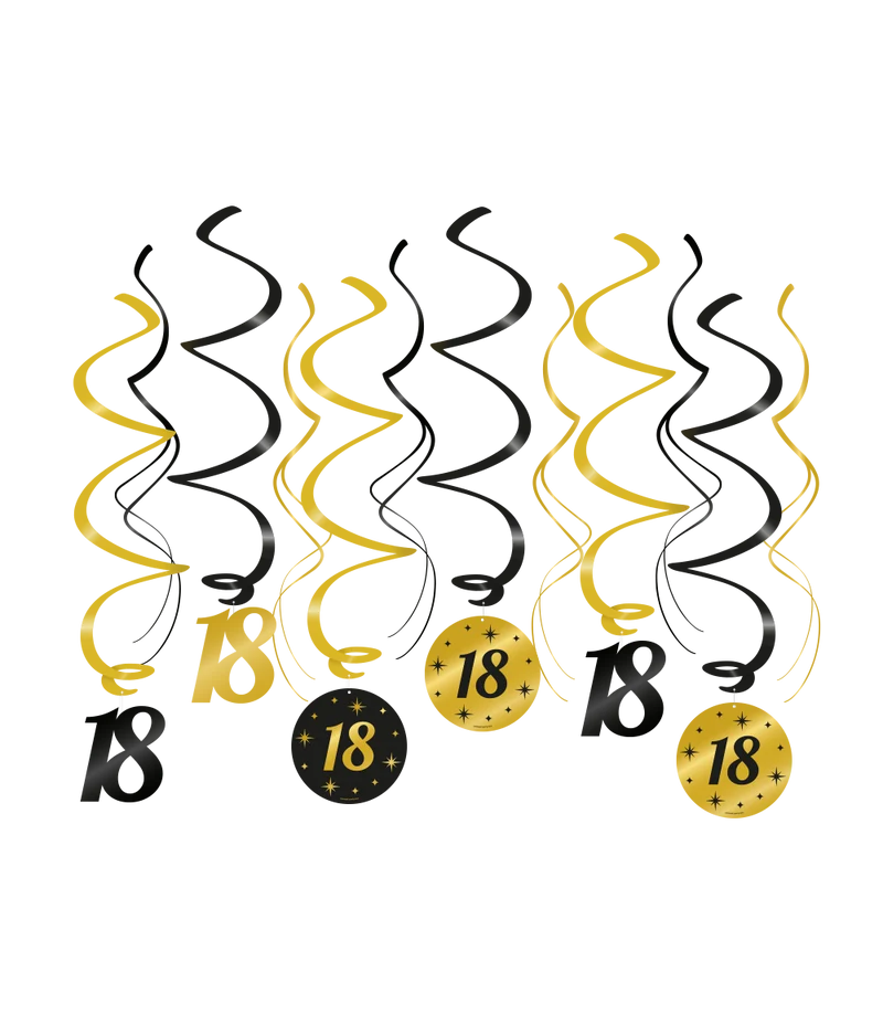 18 jaar Swirl slingers - 6 stuks - goud en zwart - Classy