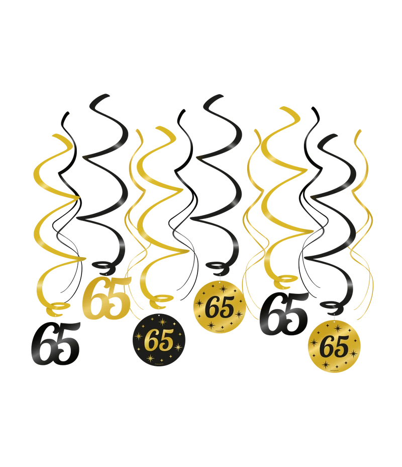 65 jaar Swirl slingers - 6 stuks - goud en zwart - Classy