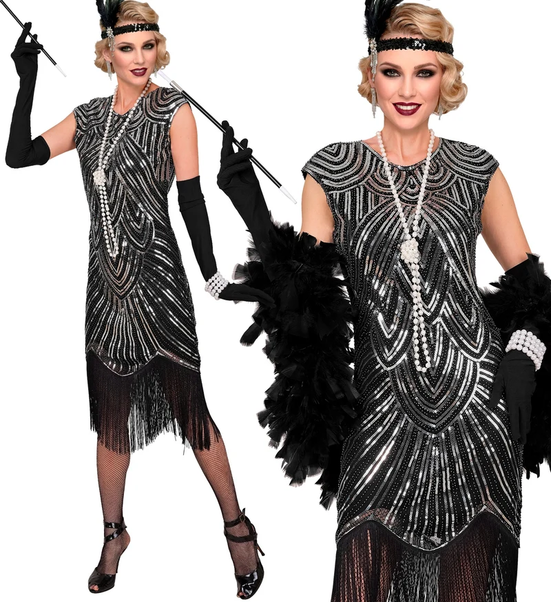 Flapper jurk zilver dames jaren 20 gatsby met franje
