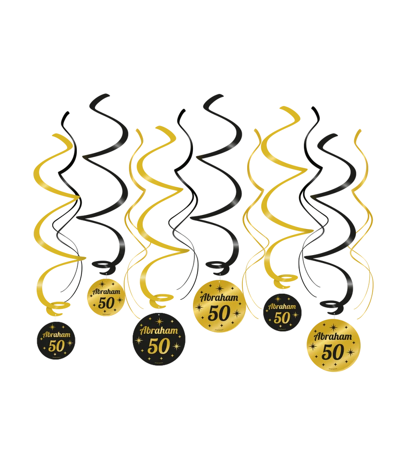 Abraham Swirl slingers - 6 stuks - goud en zwart - 50 jaar - Classy