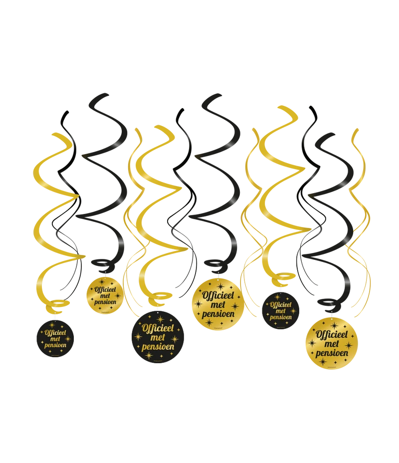 Pensioen Swirl slingers - 6 stuks - goud en zwart - Classy