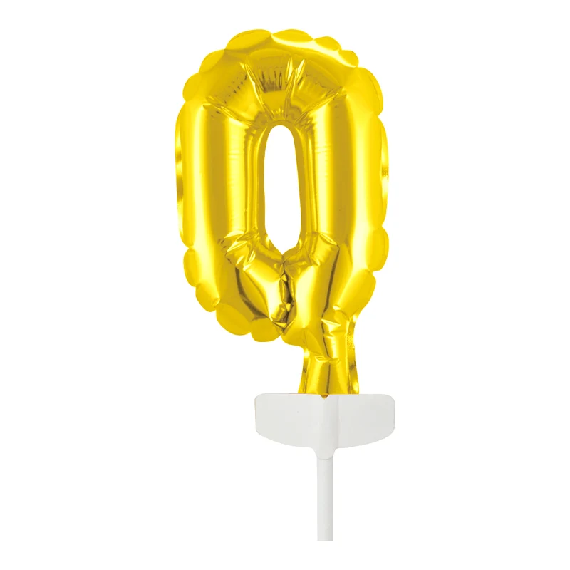 Folieballon Taarttopper cijfer 0 Goud - 13 cm