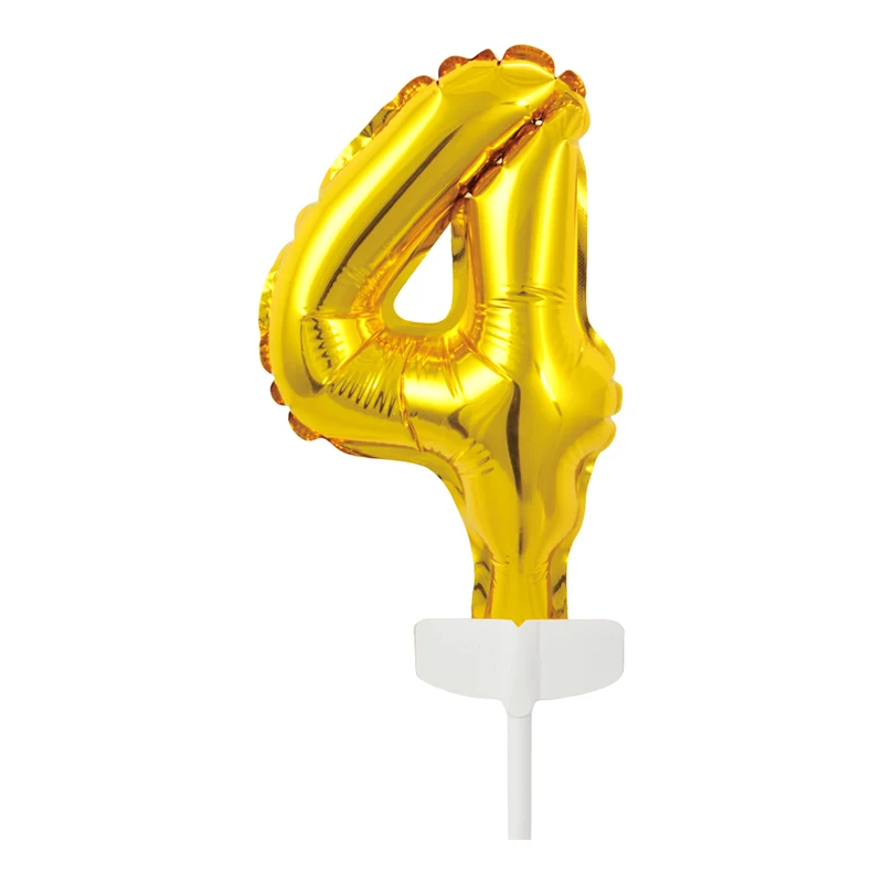 Folieballon Taarttopper cijfer 4 Goud - 13 cm