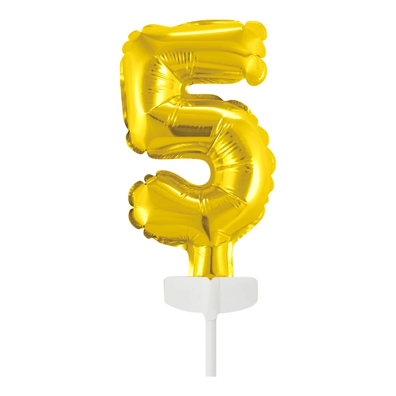 Folieballon Taarttopper cijfer 5 Goud - 13 cm