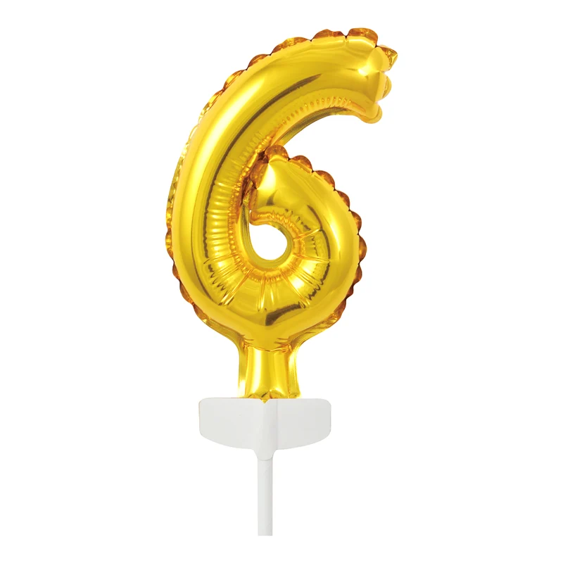 Folieballon Taarttopper cijfer 6 Goud - 13 cm