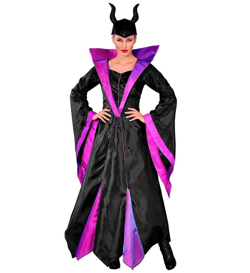 Malefica jurk dames zwart met hoepelrok en hoofddeksel