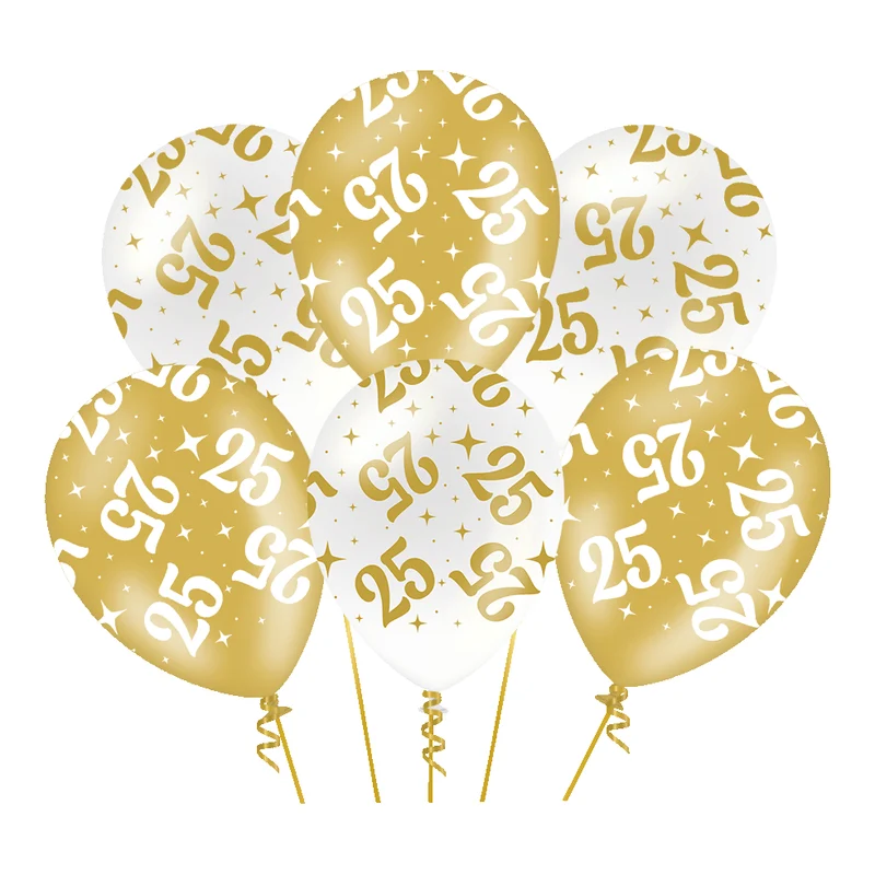25 Jaar Ballonnen Wit Goud – 30 cm – 6 stuks