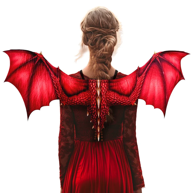 Drakenvleugels rood met schubbenprint 95 x 45 cm