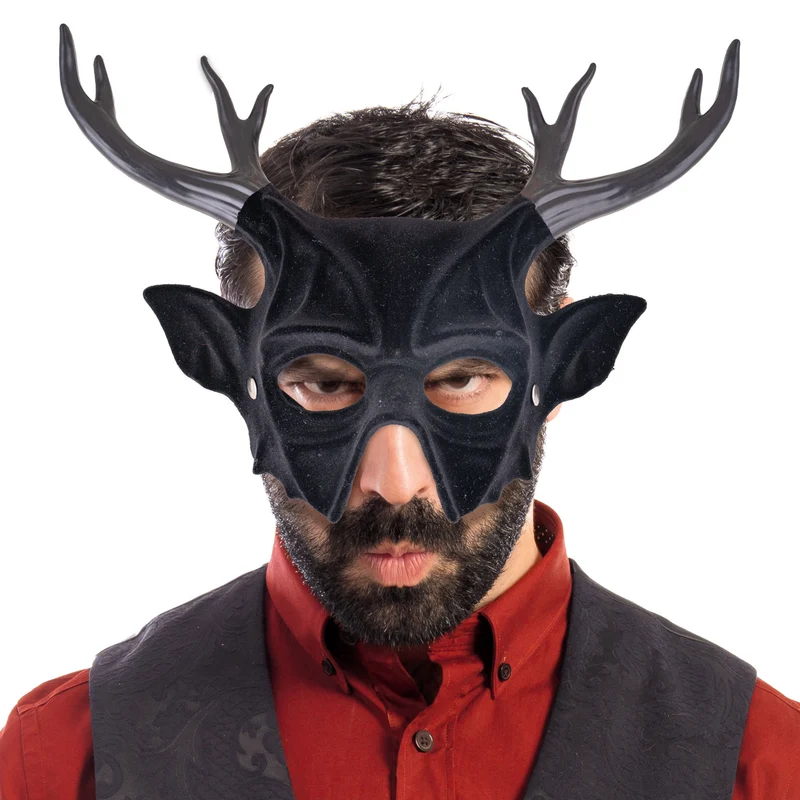 Masker hert met horens zwart pvc voor volwassenen