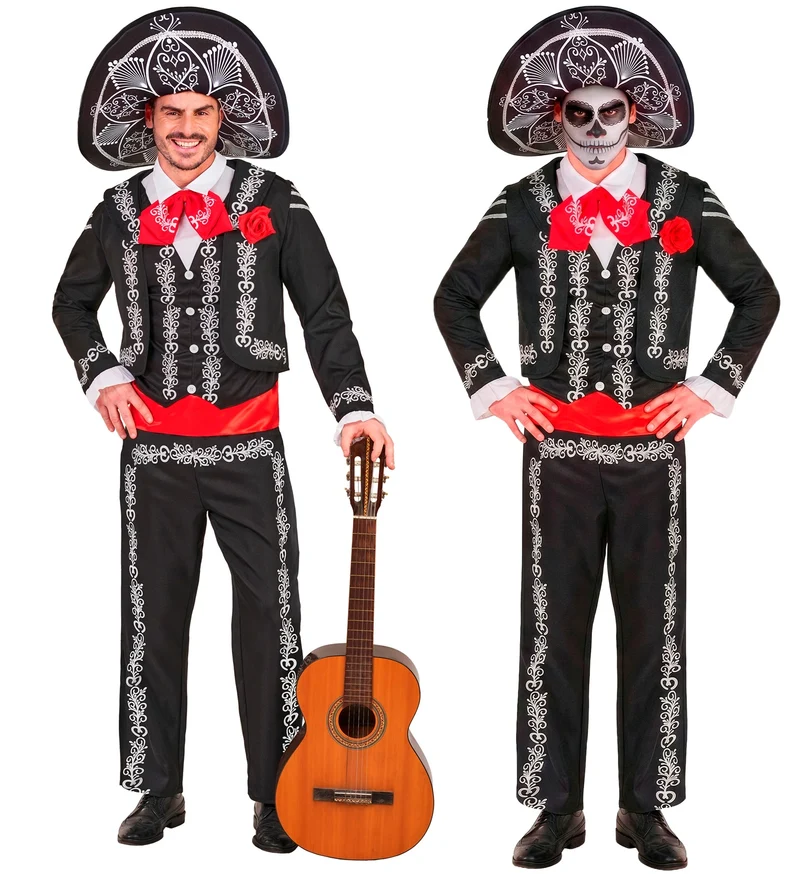 Mariachi Día de los Muertos kostuum heren zwart 4-delig