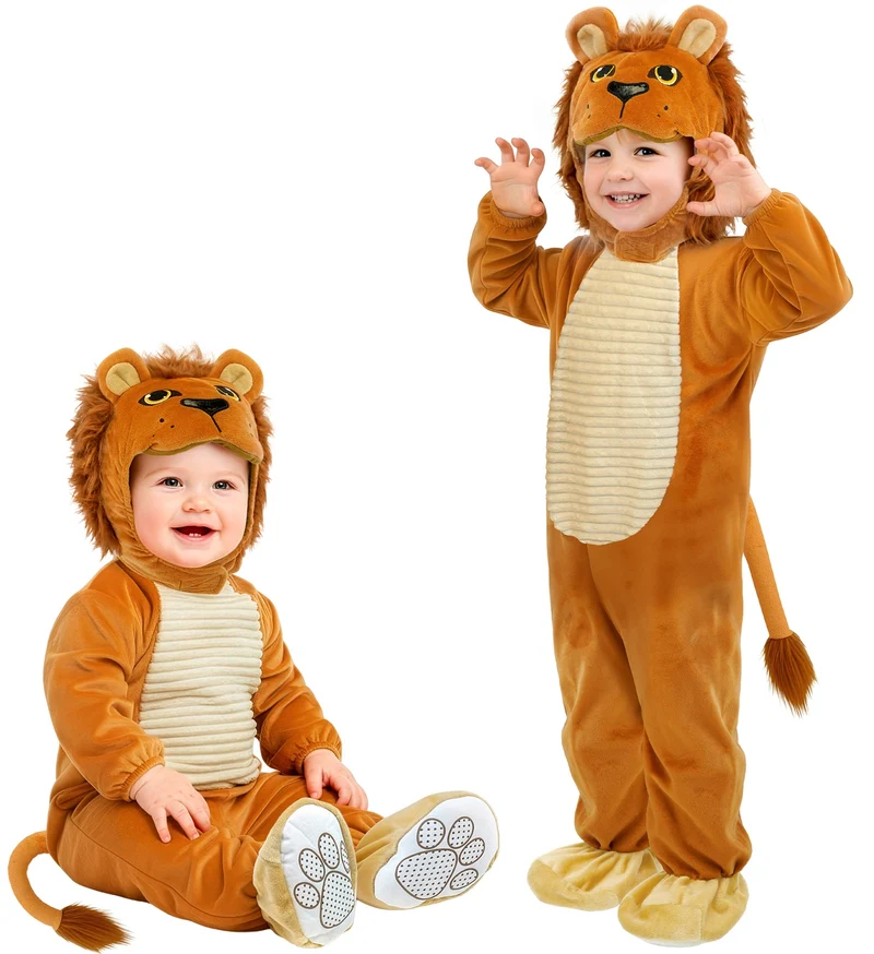 Leeuw jumpsuit jongens bruin met manenkap en staart