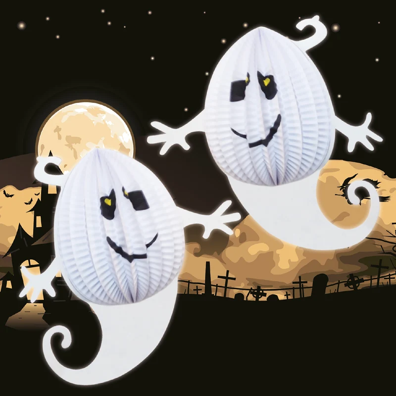 Lampion spook wit papier Halloween hangdecoratie