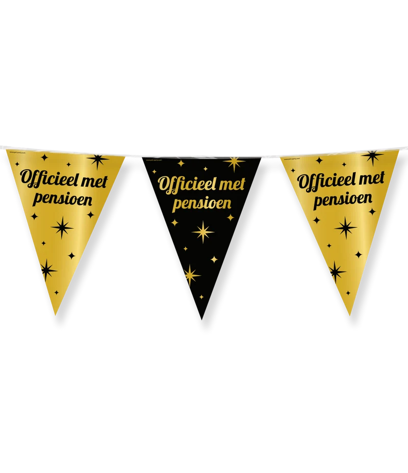 Pensioen Vlaggenlijn / slinger - 10 meter - goud en zwart - Classy vlaggetjes
