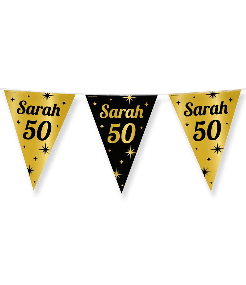 Sarah Vlaggenlijn / slinger - 10 meter - goud en zwart - 50 jaar - Classy vlaggetjes