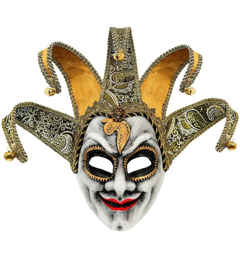 Venetiaans narrenmasker goud met belletjes voor heren