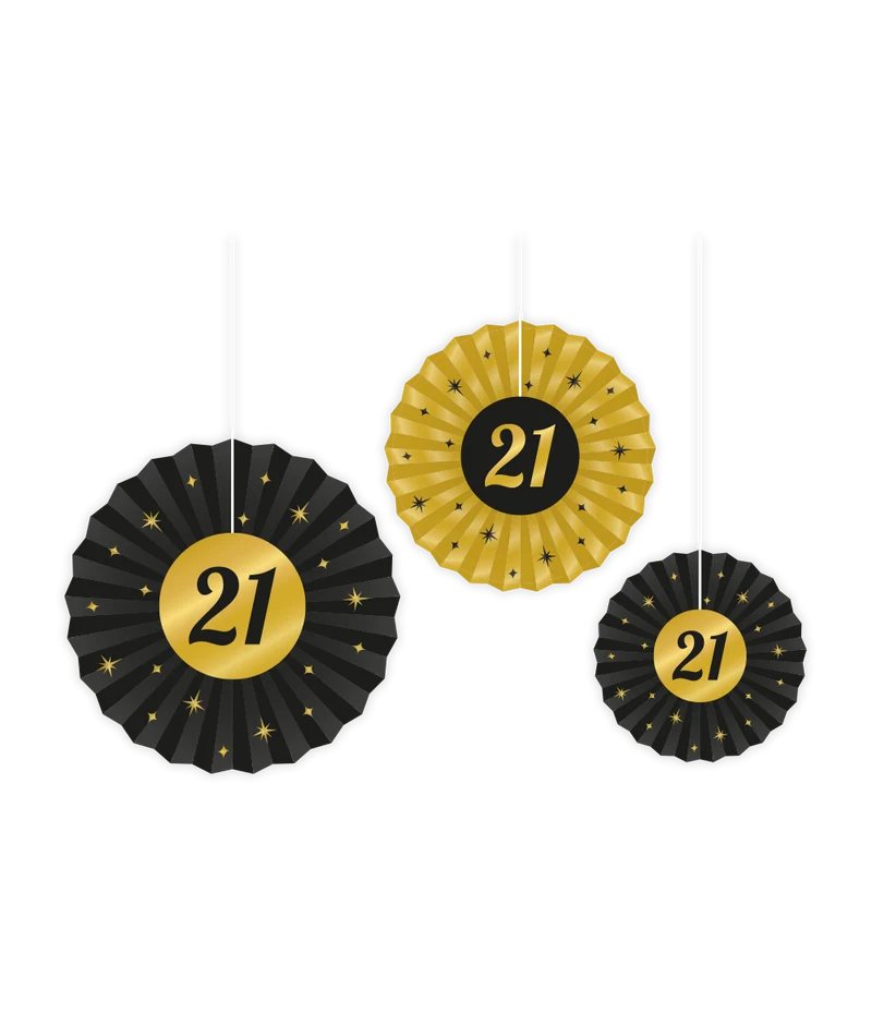 21 jaar Papieren waaier - 3 stuks - 20/30/40 cm - goud en zwart - Classy