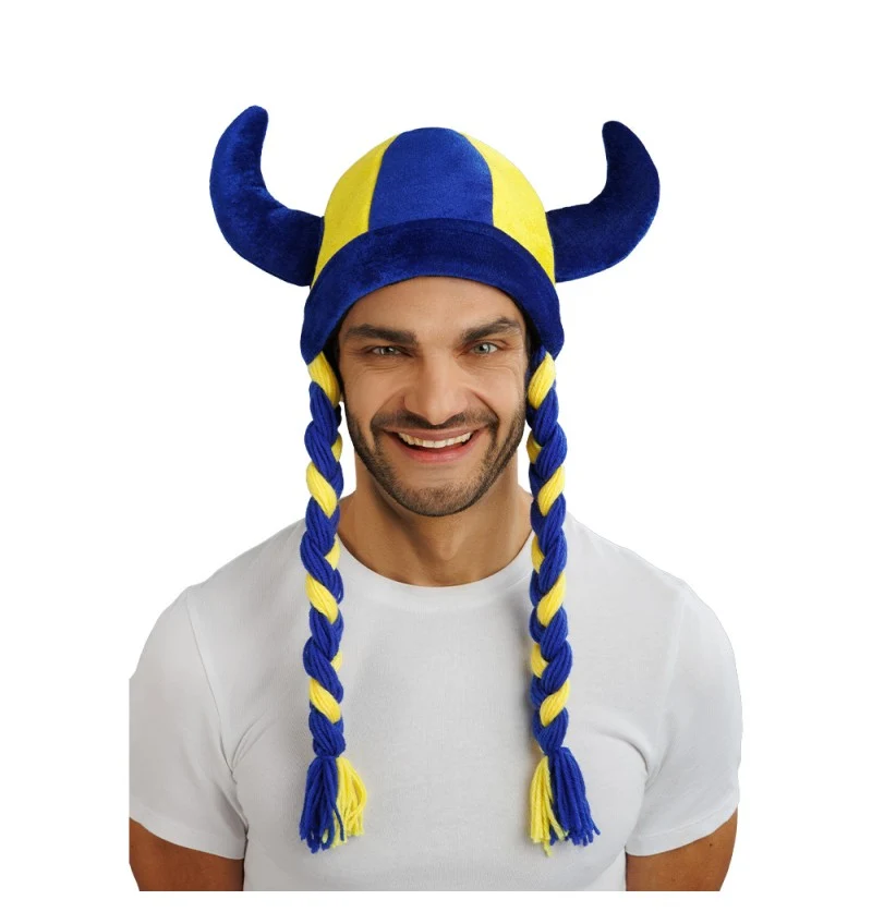 Viking Muts Met Vlechten Blauw/Geel Zweden