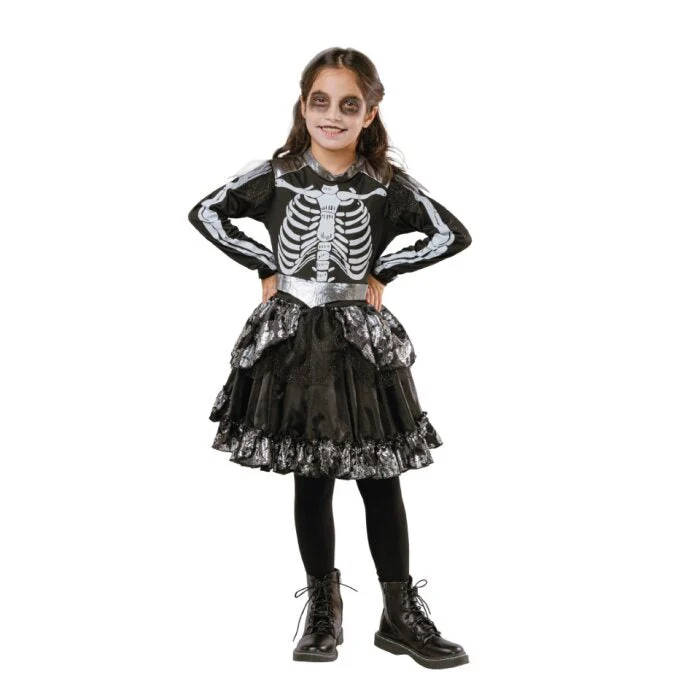 Kostuum meisjes skelet zwart/wit 8-10 years