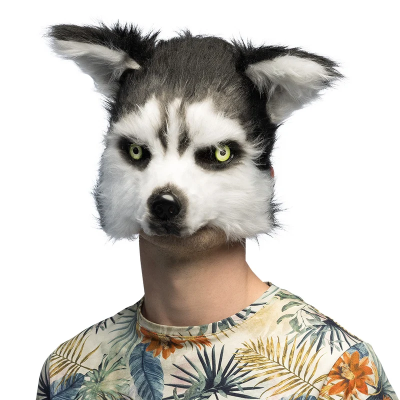 Husky masker pluche halfmasker zwart wit heren