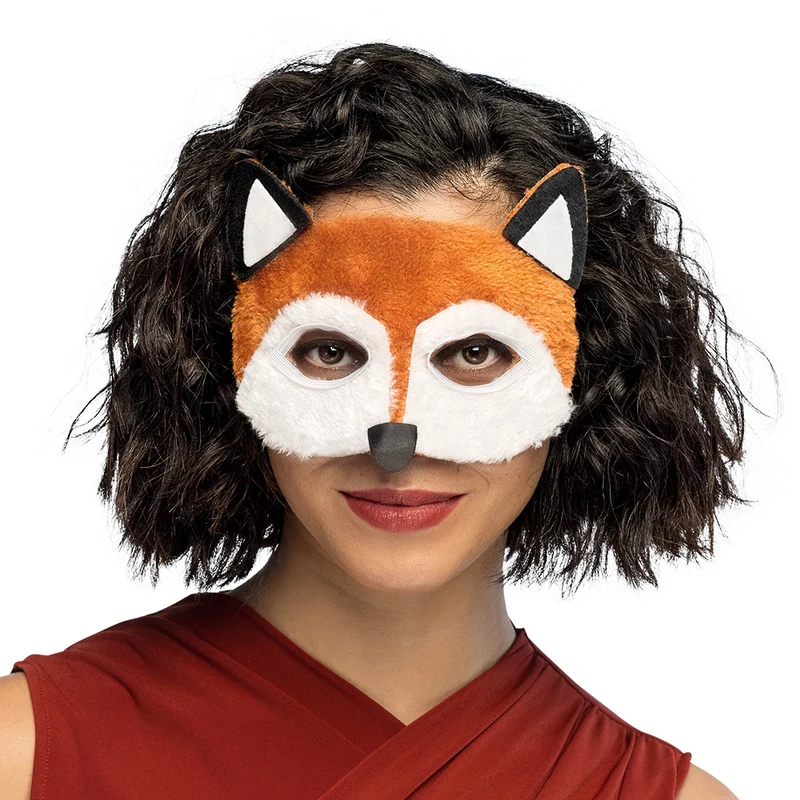 Pluchen halfmasker vos oranje wit voor volwassenen