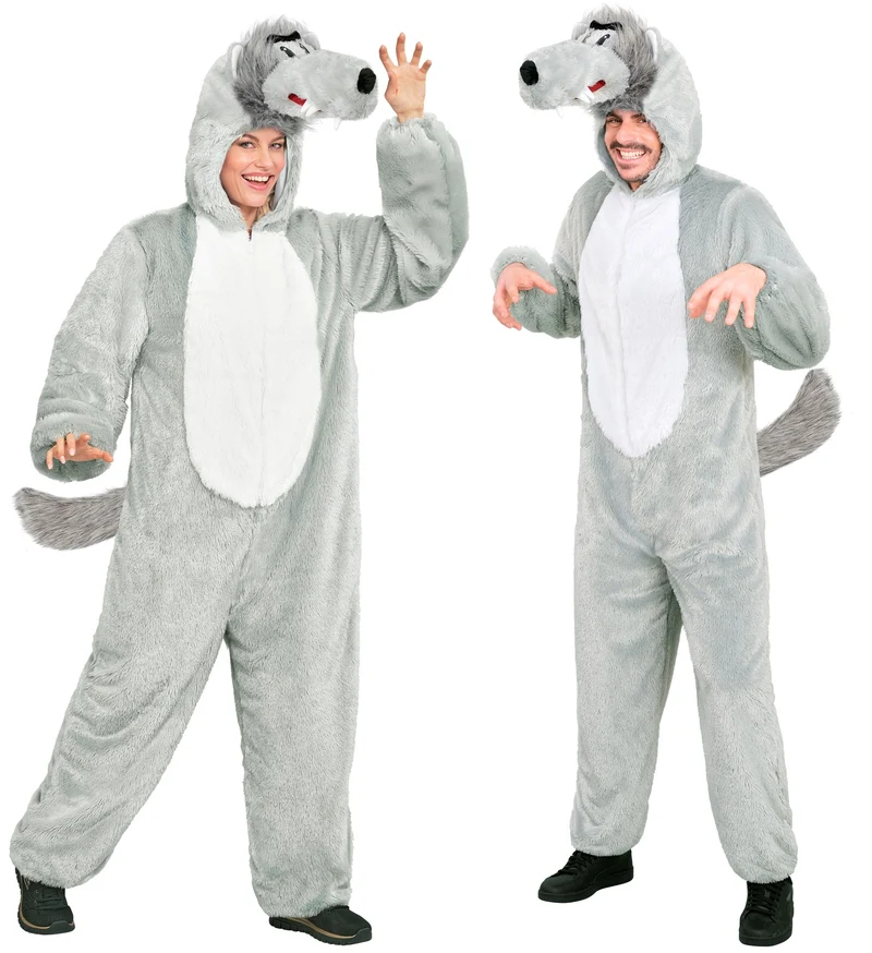 Wolf jumpsuit volwassenen grijs pluche met masker